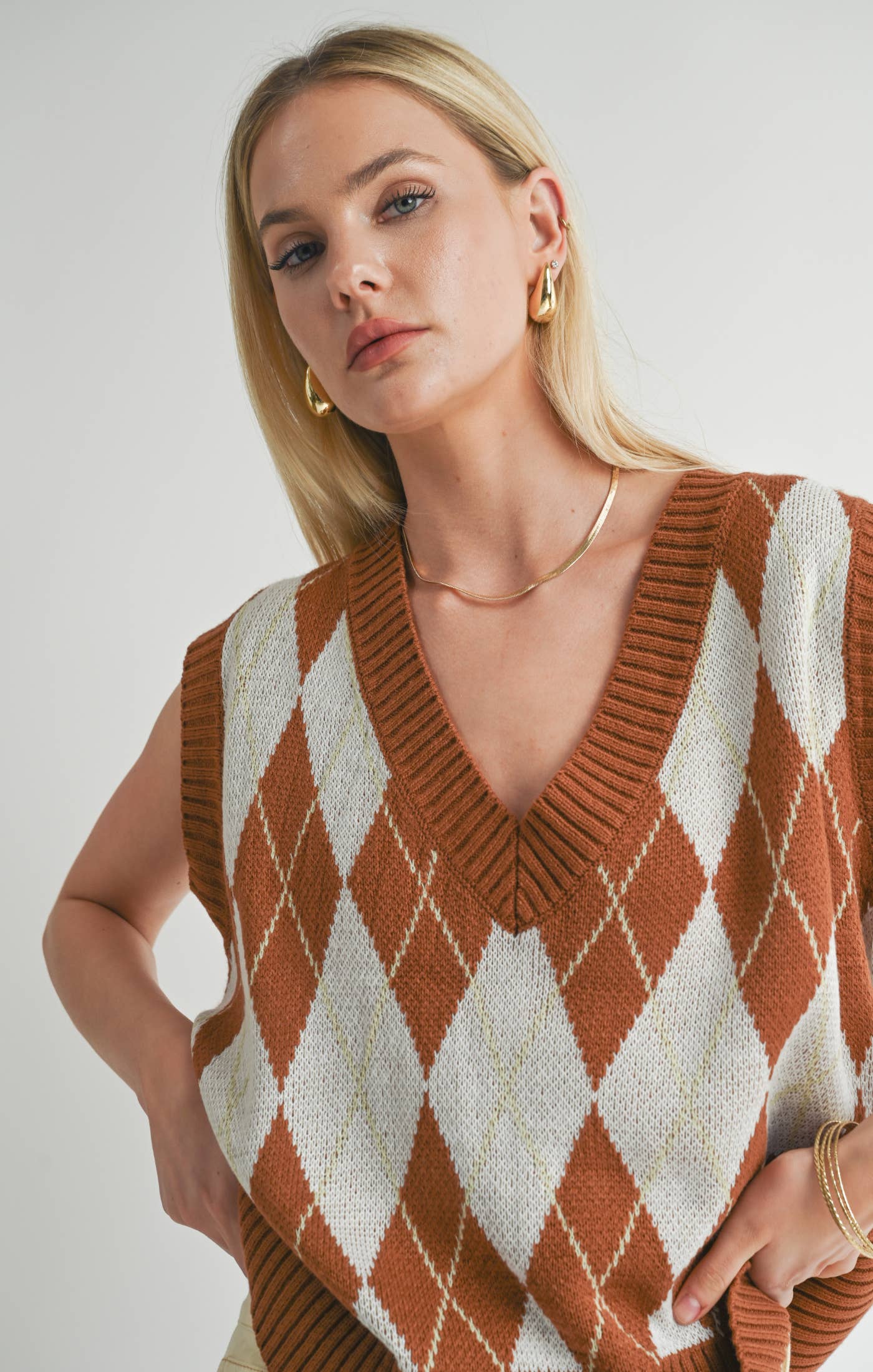 Shawna Argyle Sweater Vest: BROWN MULTI: MEDIUM