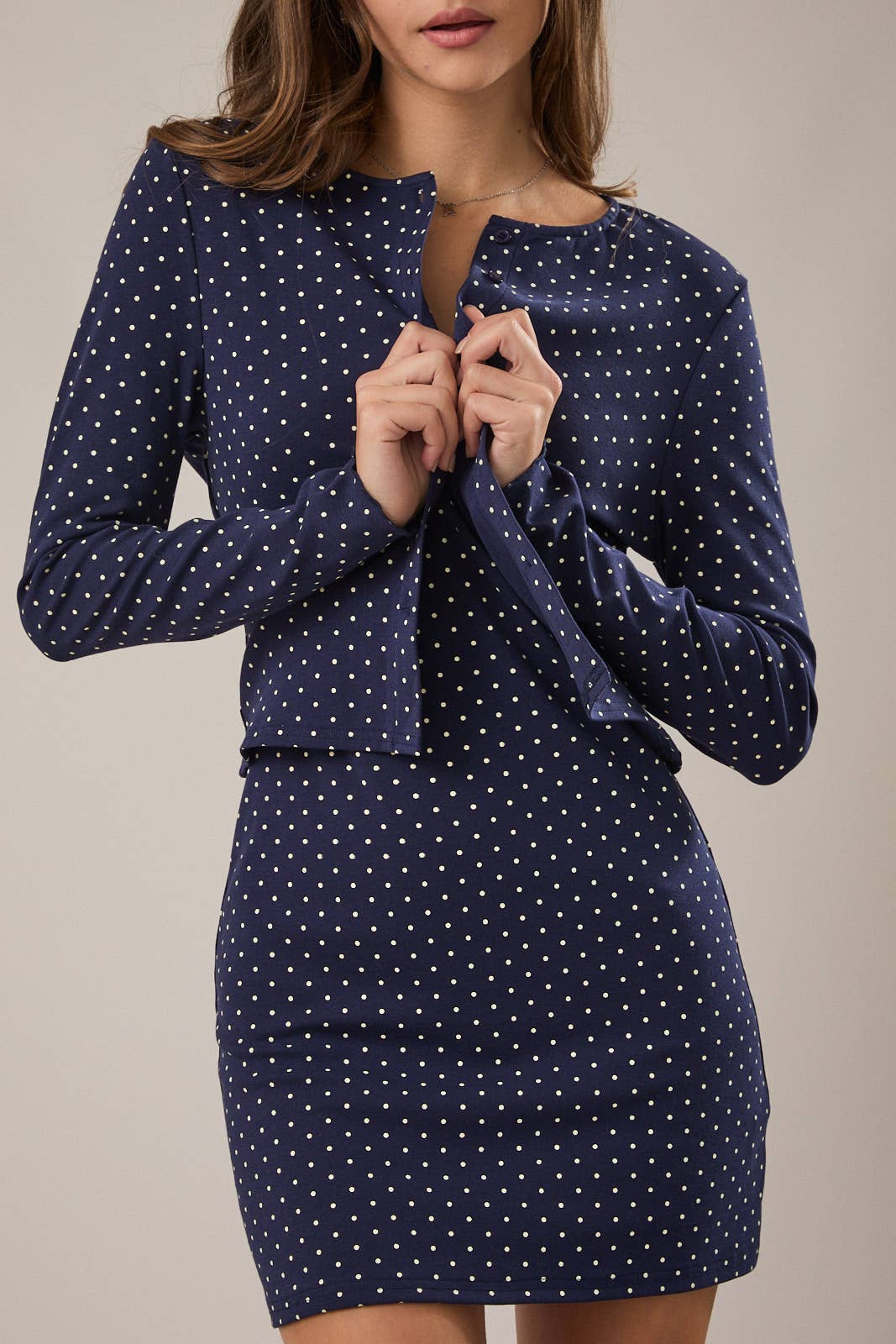 POLKA DOT BUTTON DOWN LONG SLEEVE CARDIGAN