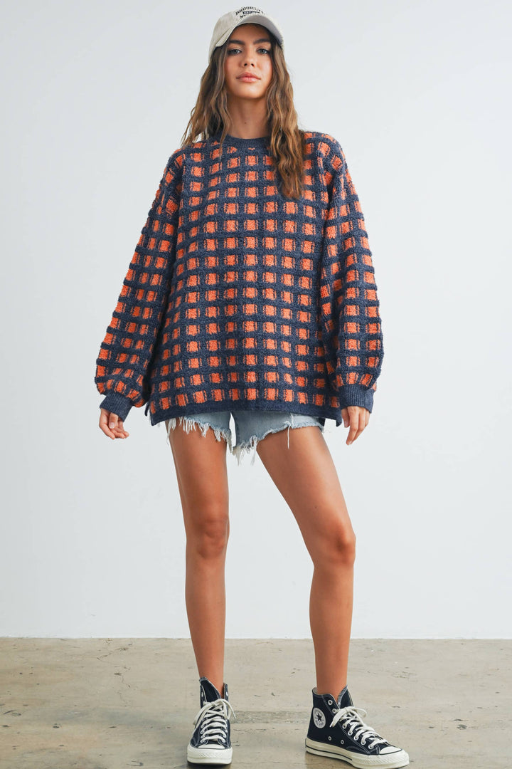 Fall Checkered Oversized Halloween Sweater