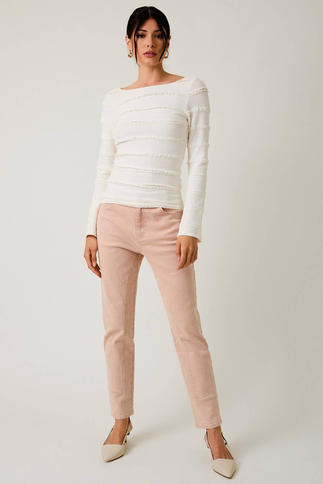 BOAT NECK LONG BELL SLV BRUSHED LACE TOP