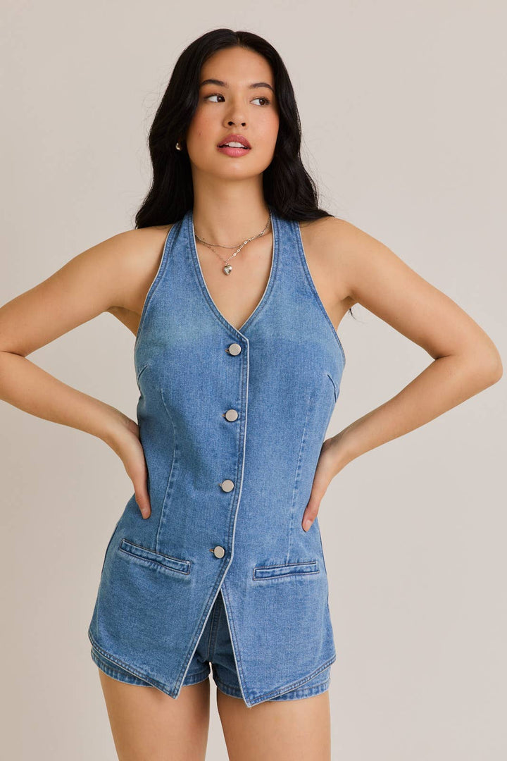 VEST-STYLE ROMPER WITH MICRO SHORTS