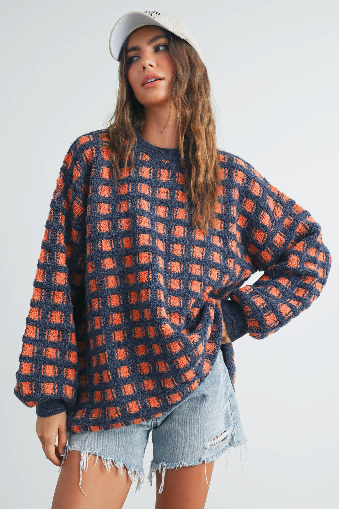 Fall Checkered Oversized Halloween Sweater
