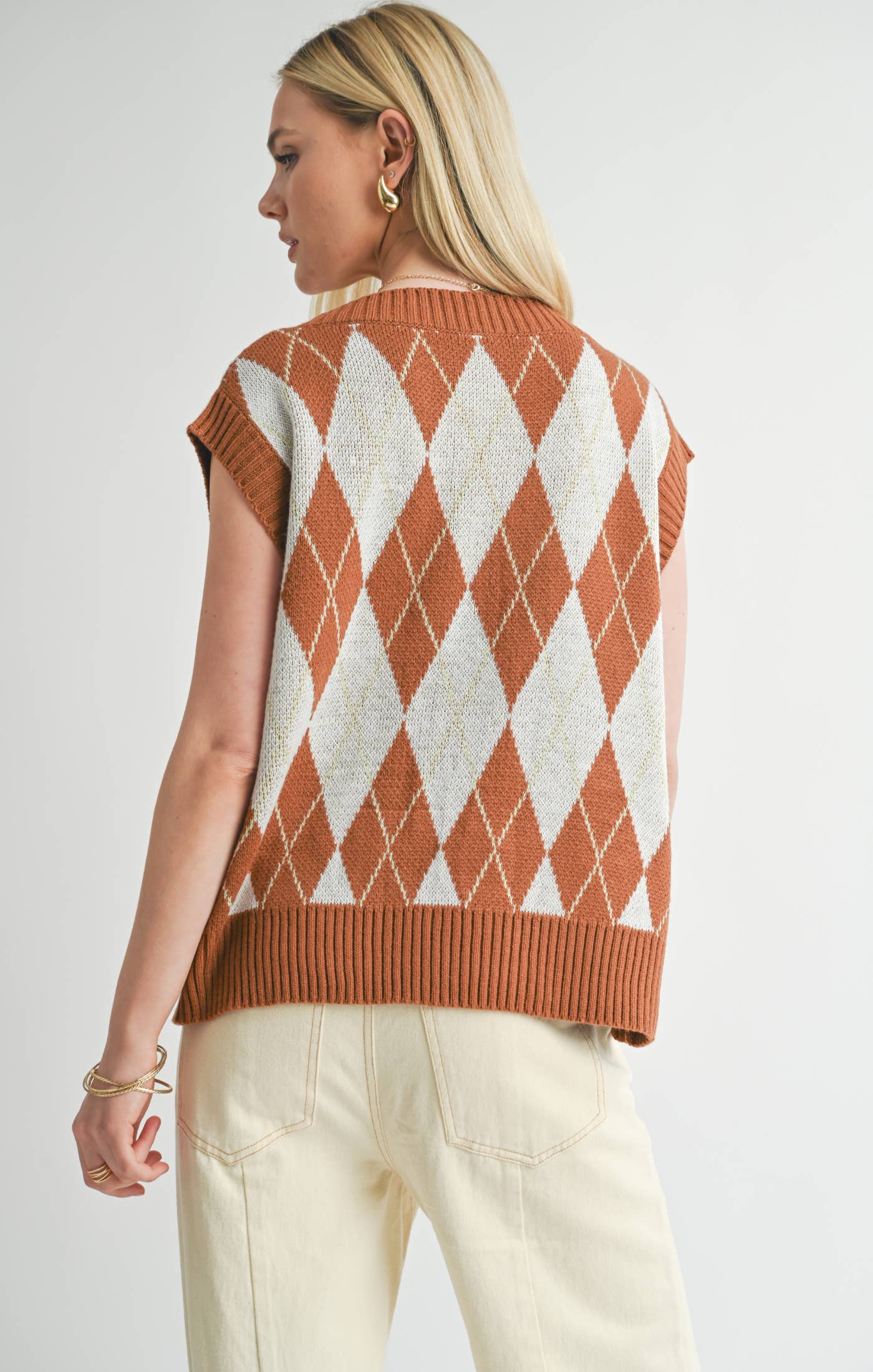 Shawna Argyle Sweater Vest: BROWN MULTI: LARGE