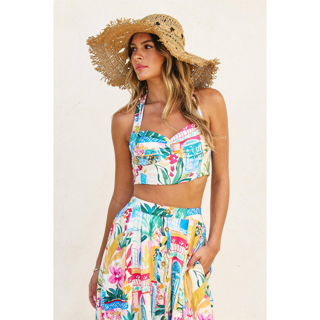 Long Summer Halter Neck Crop Top