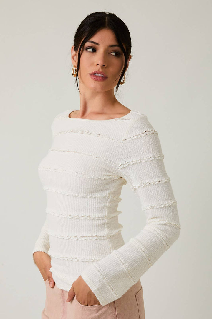 BOAT NECK LONG BELL SLV BRUSHED LACE TOP