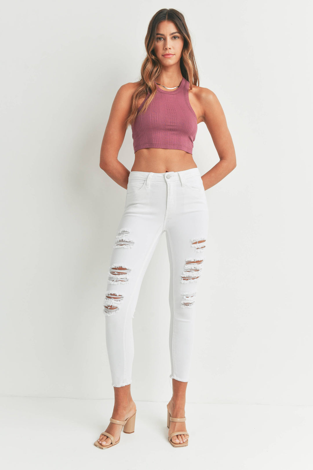 JUST BLACK DENIM - WHT - Super Distressed Skinny