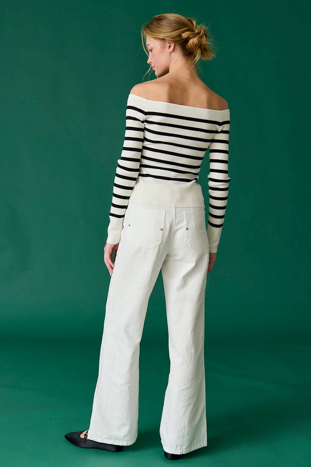 Bella Slim Fit Long Sleeve Striped Off the Shoulder