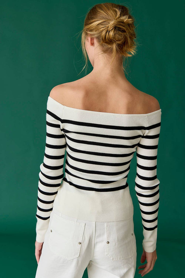 Bella Slim Fit Long Sleeve Striped Off the Shoulder