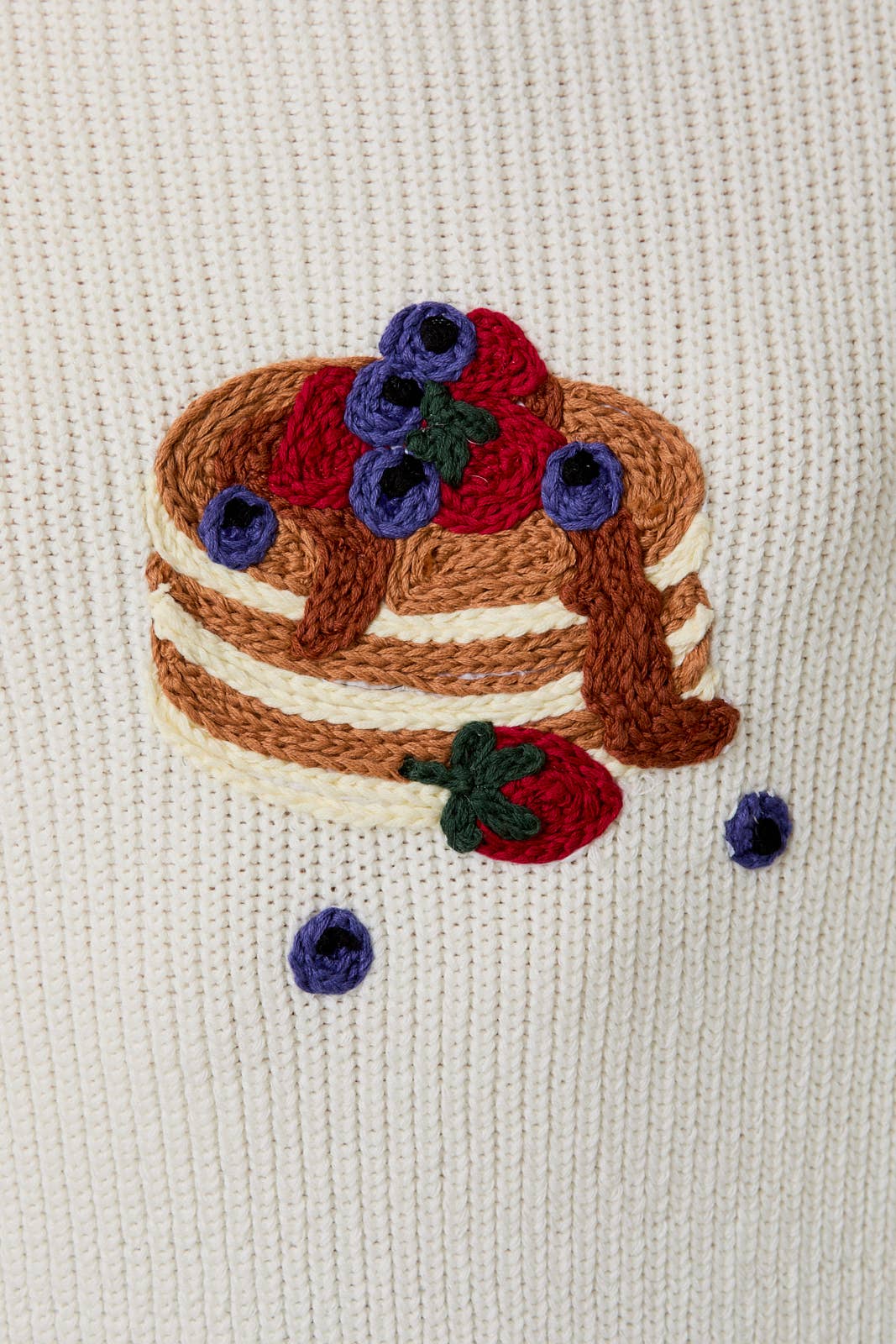 ROUND NECK LONG SLEEVE PANCAKE APLIQUE SWEATER