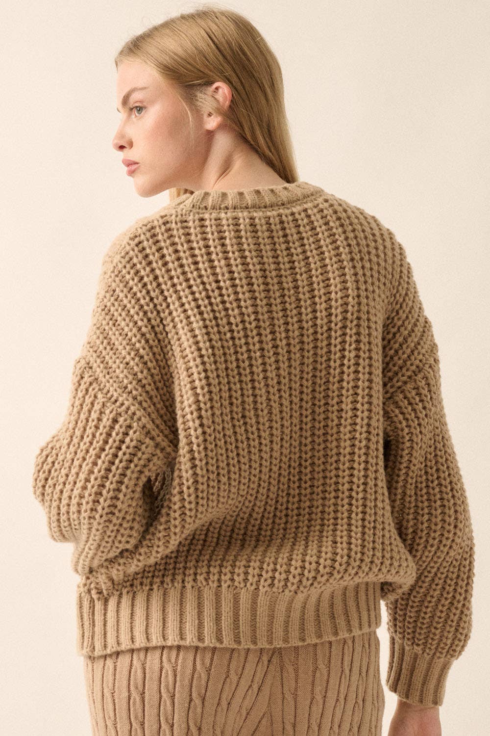 Solid Cable Knit Loose-Fit Sweater