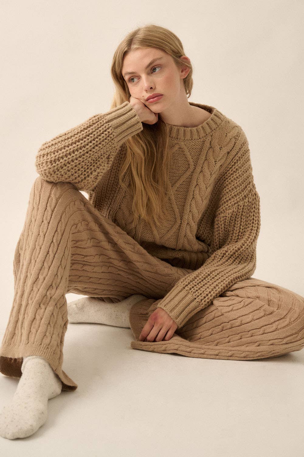 Solid Cable Knit Loose-Fit Sweater