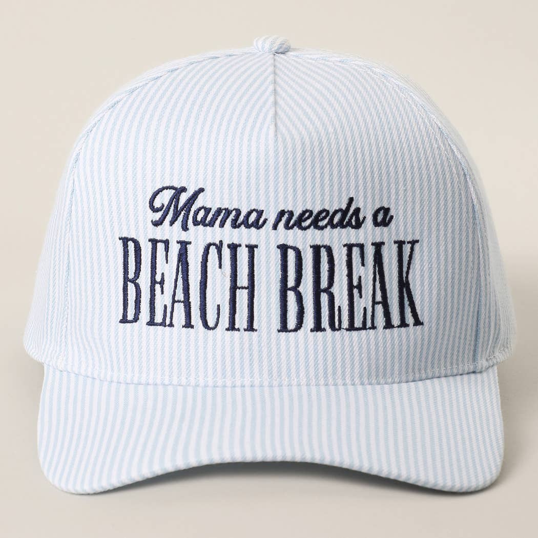 Fashion City - MAMA NEEDS A BEACH BREAK Embroidered StripedTrucker Hat: Pink
