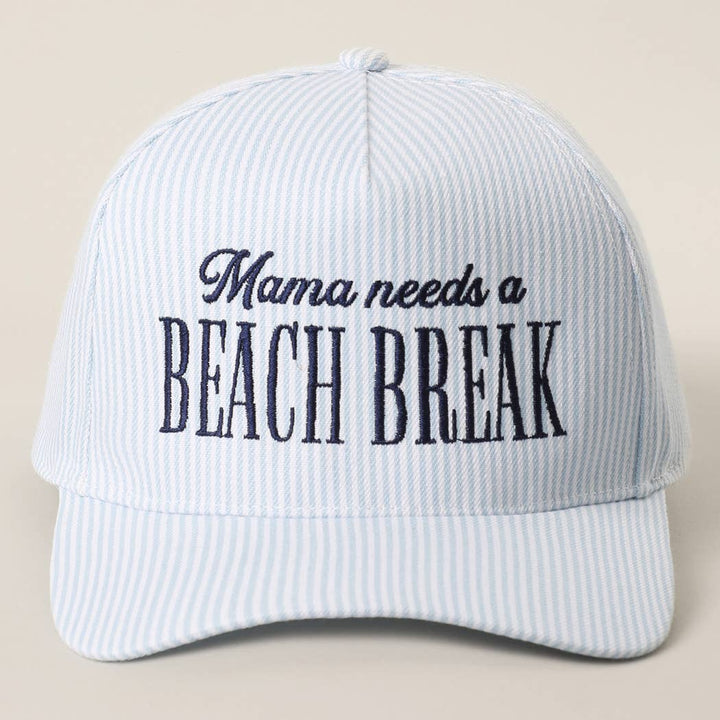 Fashion City - MAMA NEEDS A BEACH BREAK Embroidered StripedTrucker Hat: Pink