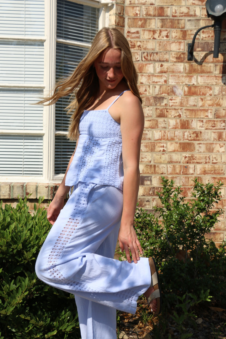 Baby Blue Crochet Women's With Side Crochet Pant