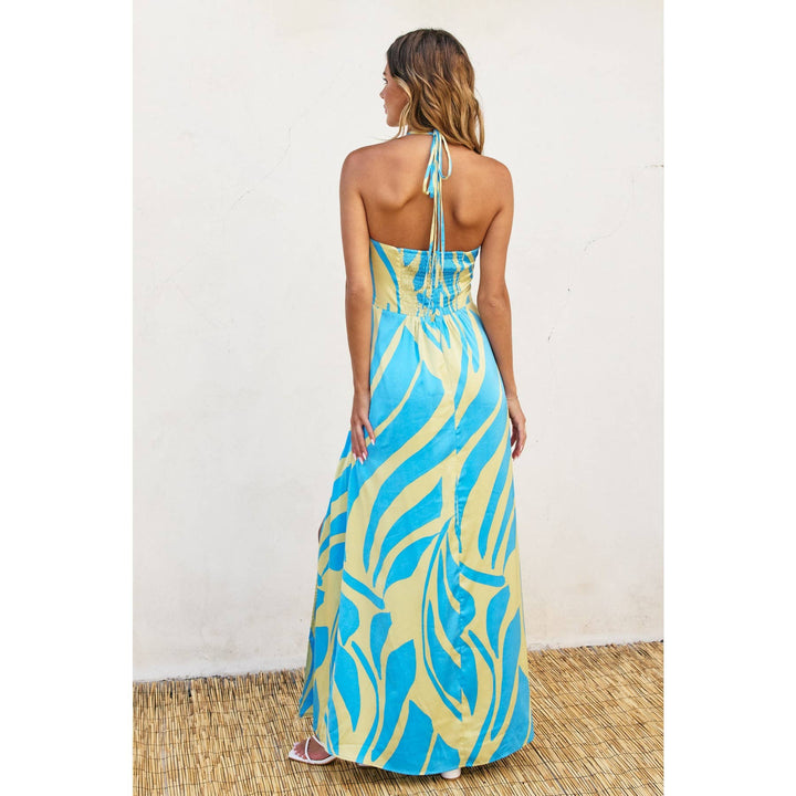 Halter Neck Maxi Dress: OCEAN WAVES