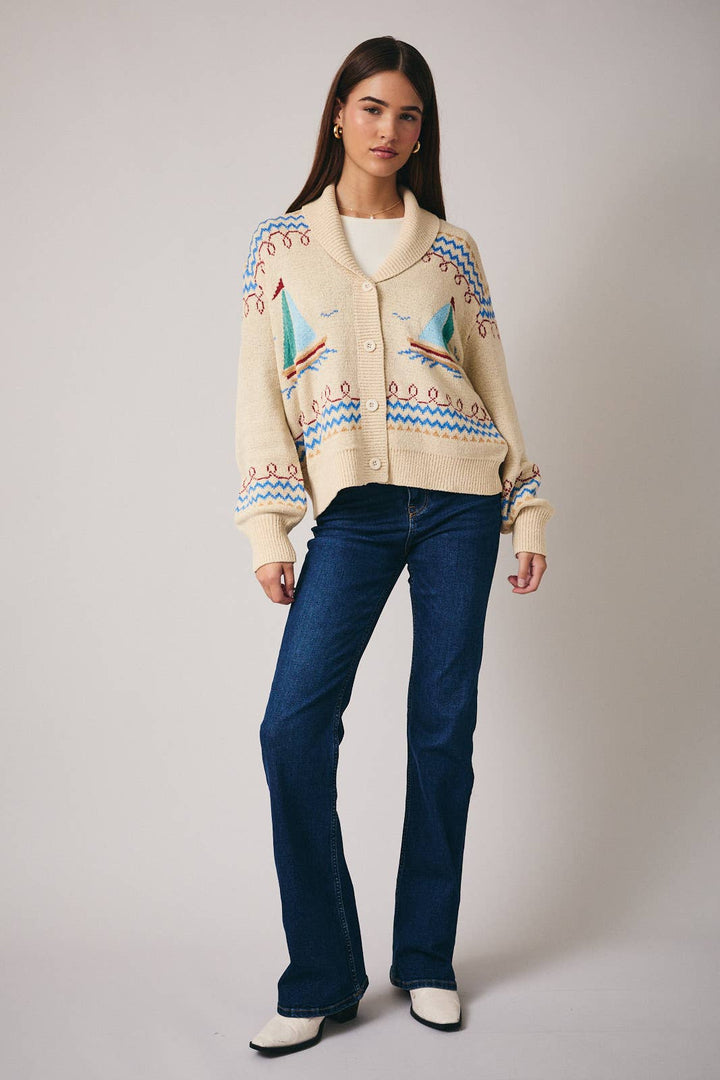 YACHT BUTTON UP OVERSIZE FIT SWEATER CARDIGAN