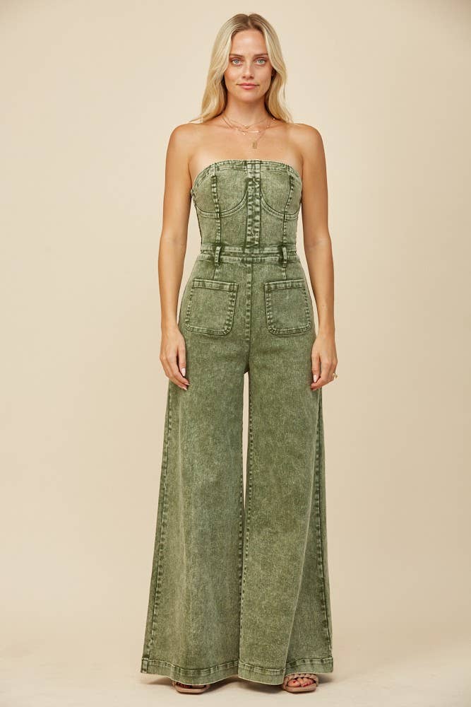 BOHO MINERAL WASH WIDE LEG DENIM JUMPSUIT