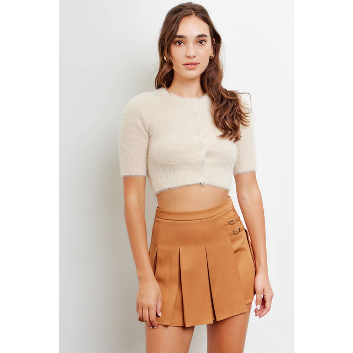 BELTED BUCKLE MICRO MINI PLEATED SKORT