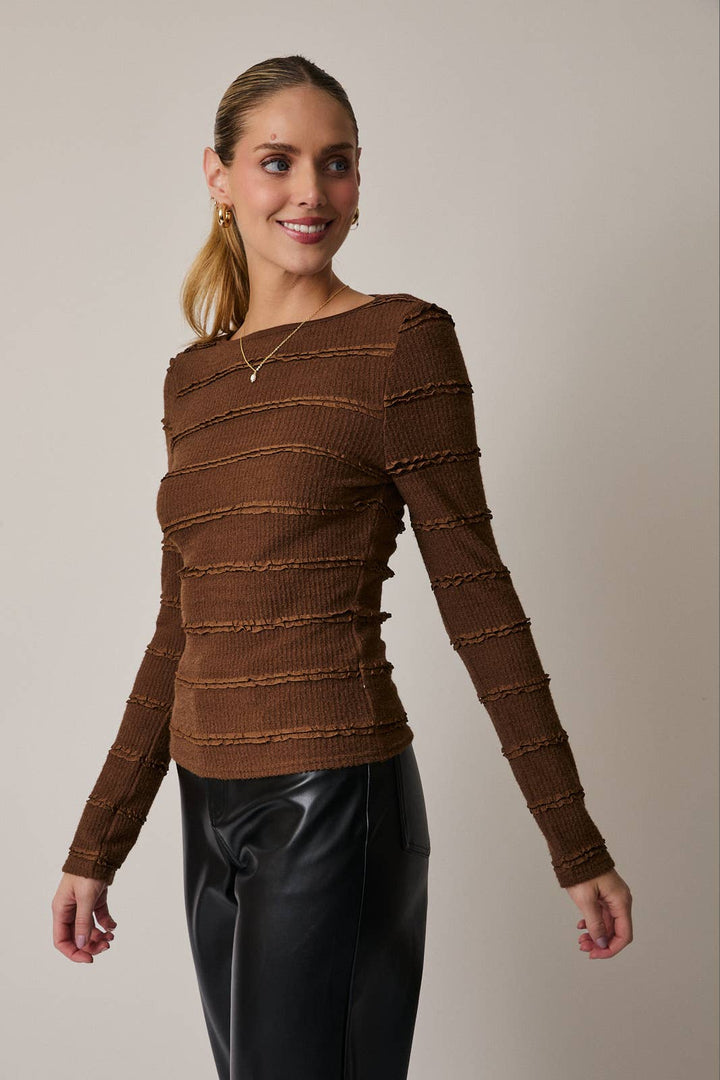 BOAT NECK LONG BELL SLV BRUSHED LACE TOP