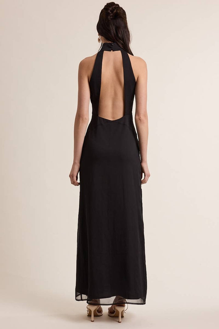 MESH SCARF POINT CUT OUT COCKTAIL MAXI DRESS: