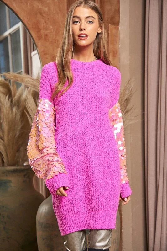 PINK SEQUIN SLEEVE SWEATER