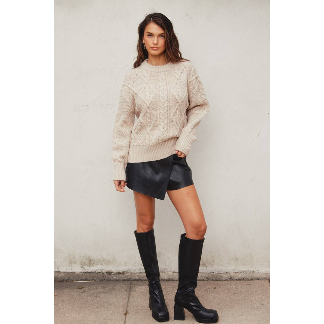 Chunky Cable Knit Sweater: MULBERRY