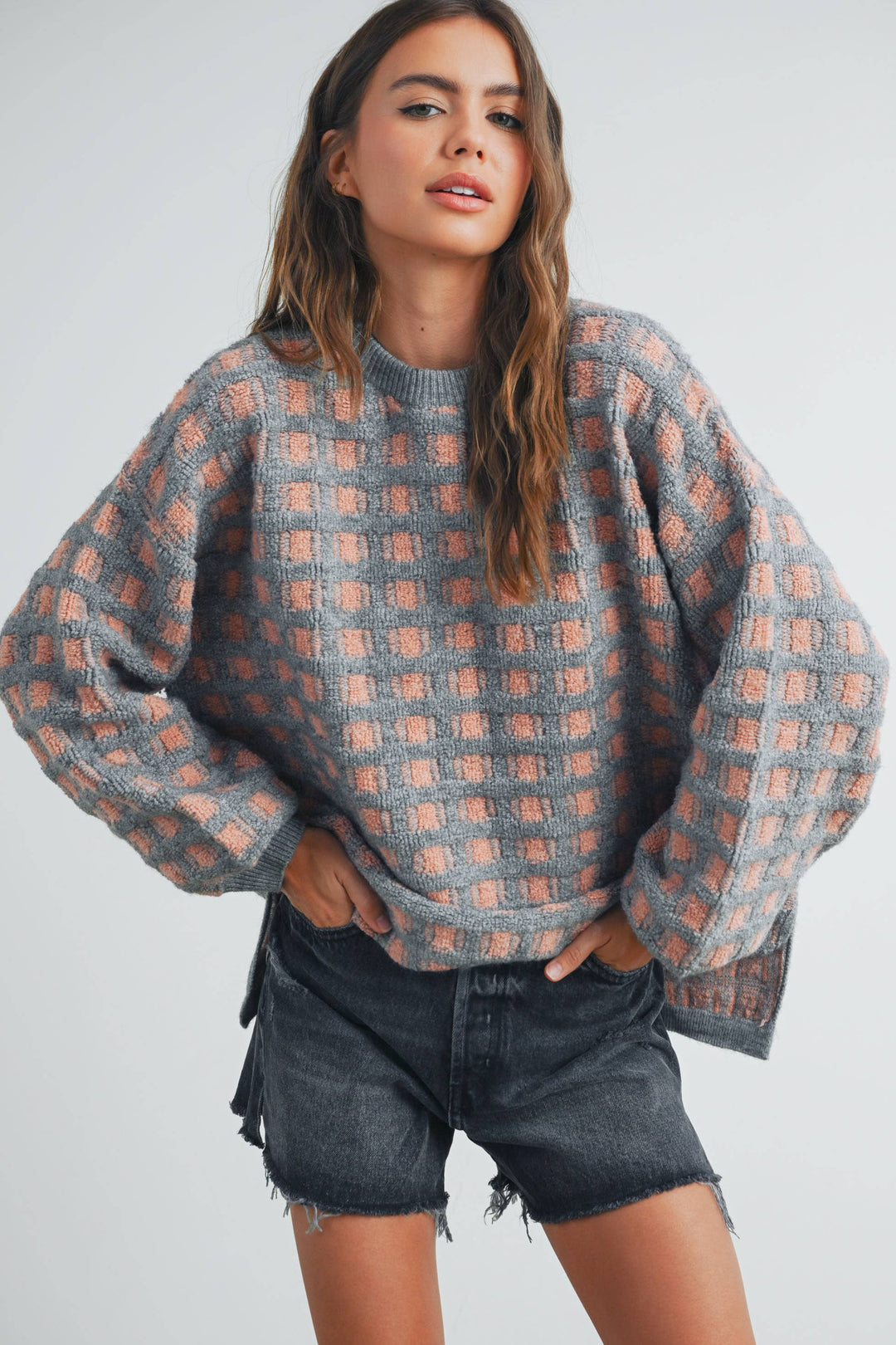 Fall Checkered Oversized Halloween Sweater