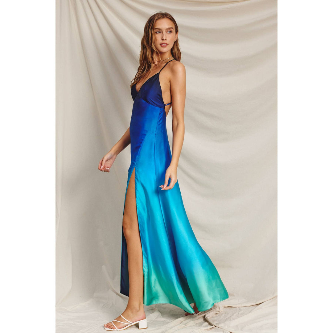 Radiance Ombre Open Back Plunging Maxi Dress