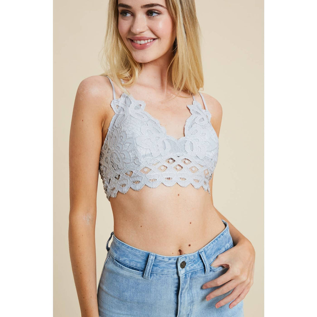 DOUBLE STRAP SCALLOPED LACE BRALETTE / GREEN