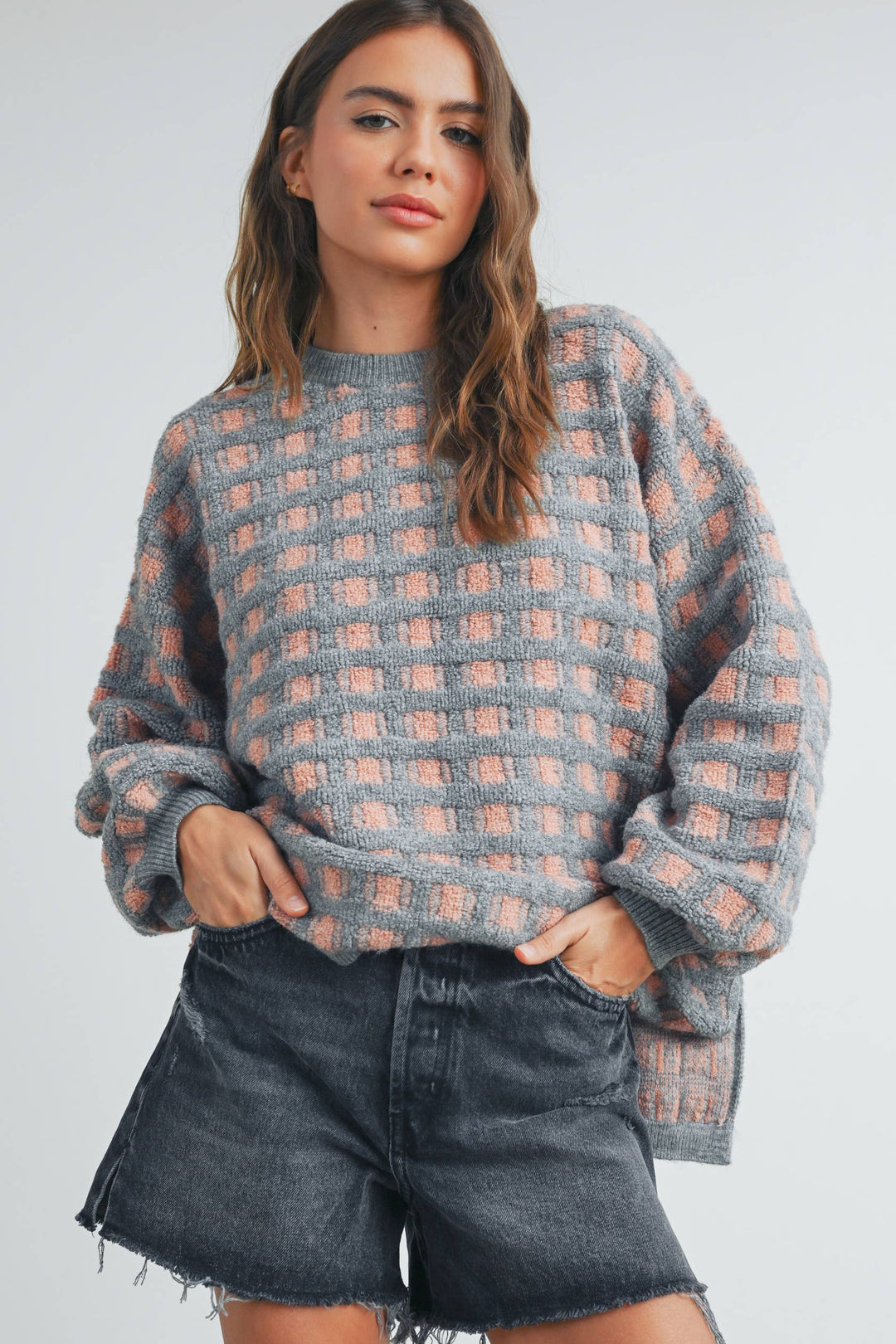 Fall Checkered Oversized Halloween Sweater
