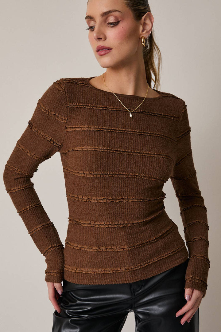 BOAT NECK LONG BELL SLV BRUSHED LACE TOP