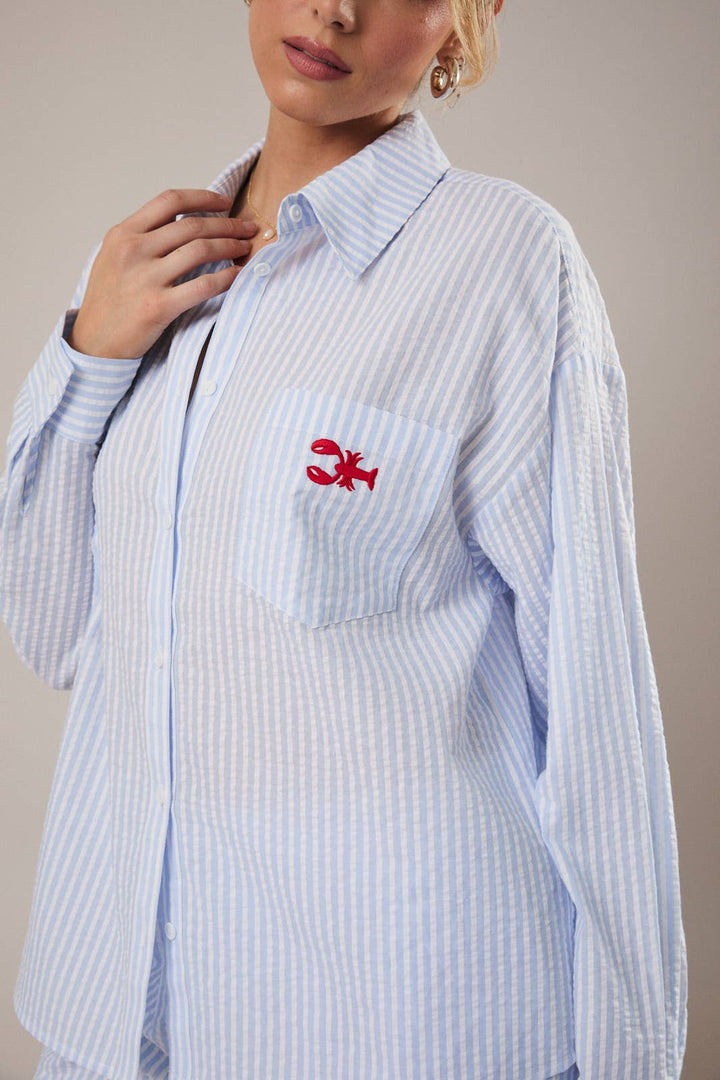 STRIPE SHIRT WITH LOBSTER EMBROIDERY