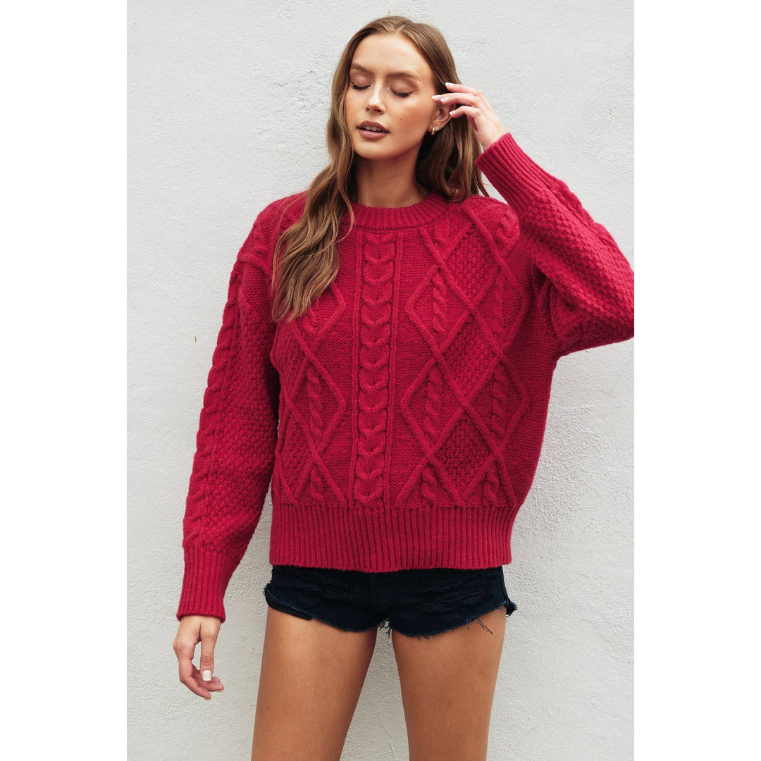 Chunky Cable Knit Sweater: MULBERRY