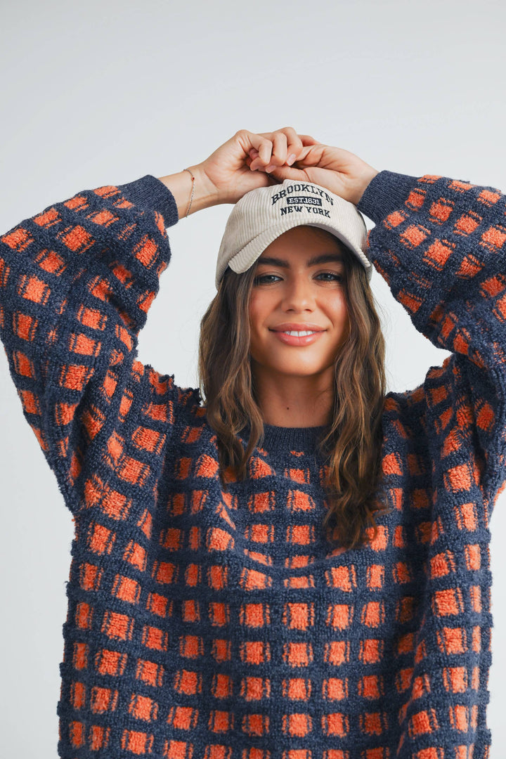 Fall Checkered Oversized Halloween Sweater