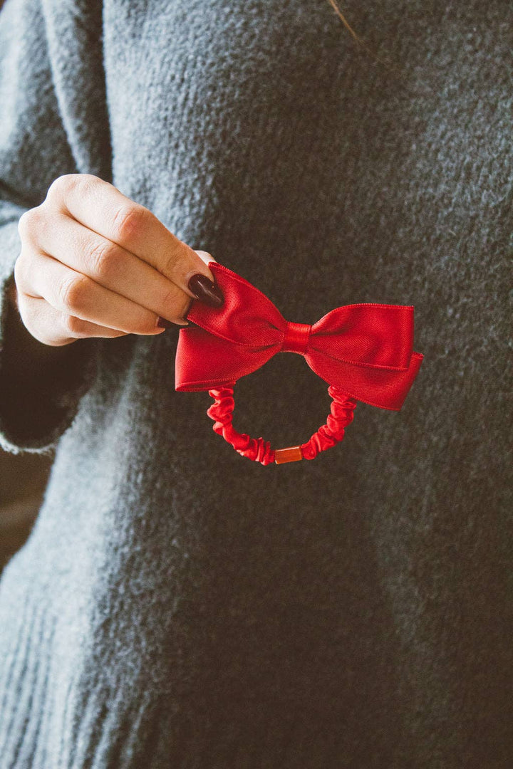 Double Bow Silk Scrunchie: Red