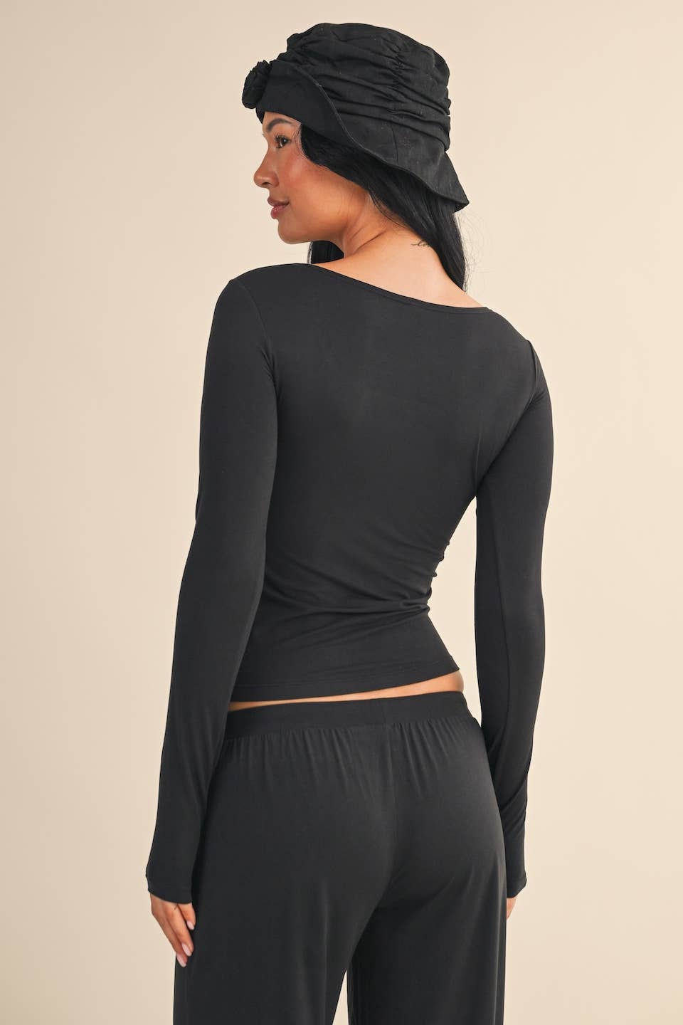 Soft Knit Black Square Neck Long Sleeve
