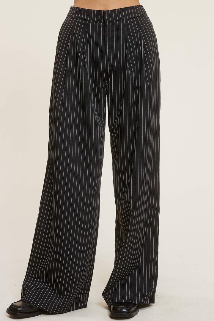 PINSTRIPE HALTER VEST + WIDE LEG PANTS MATCHING SET