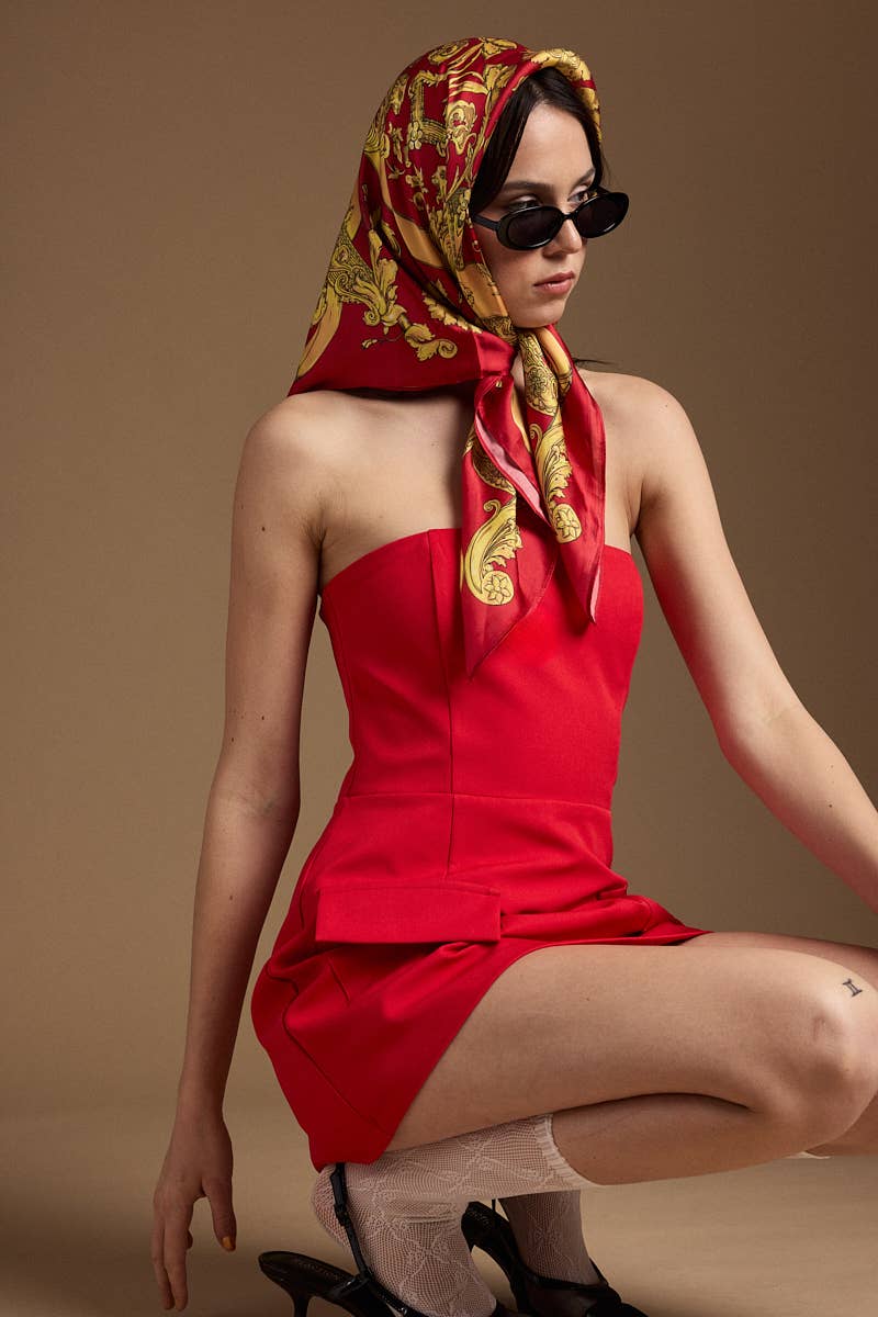 SOLID COLOR FRONT POCKET A-LINE TUBE MINI DRESS