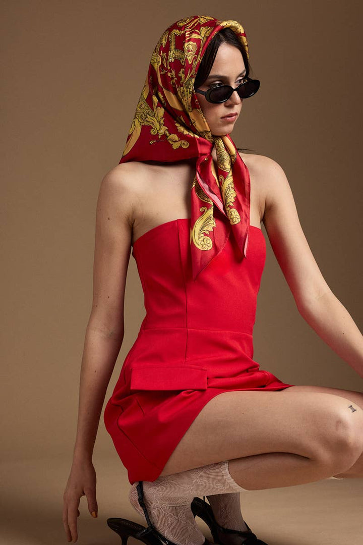 SOLID COLOR FRONT POCKET A-LINE TUBE MINI DRESS