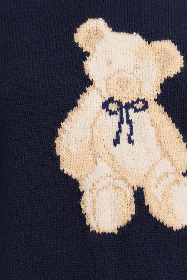 LONG SLEEVE CREW NECK TEDDY BEAR GRAPHIC SWEATER