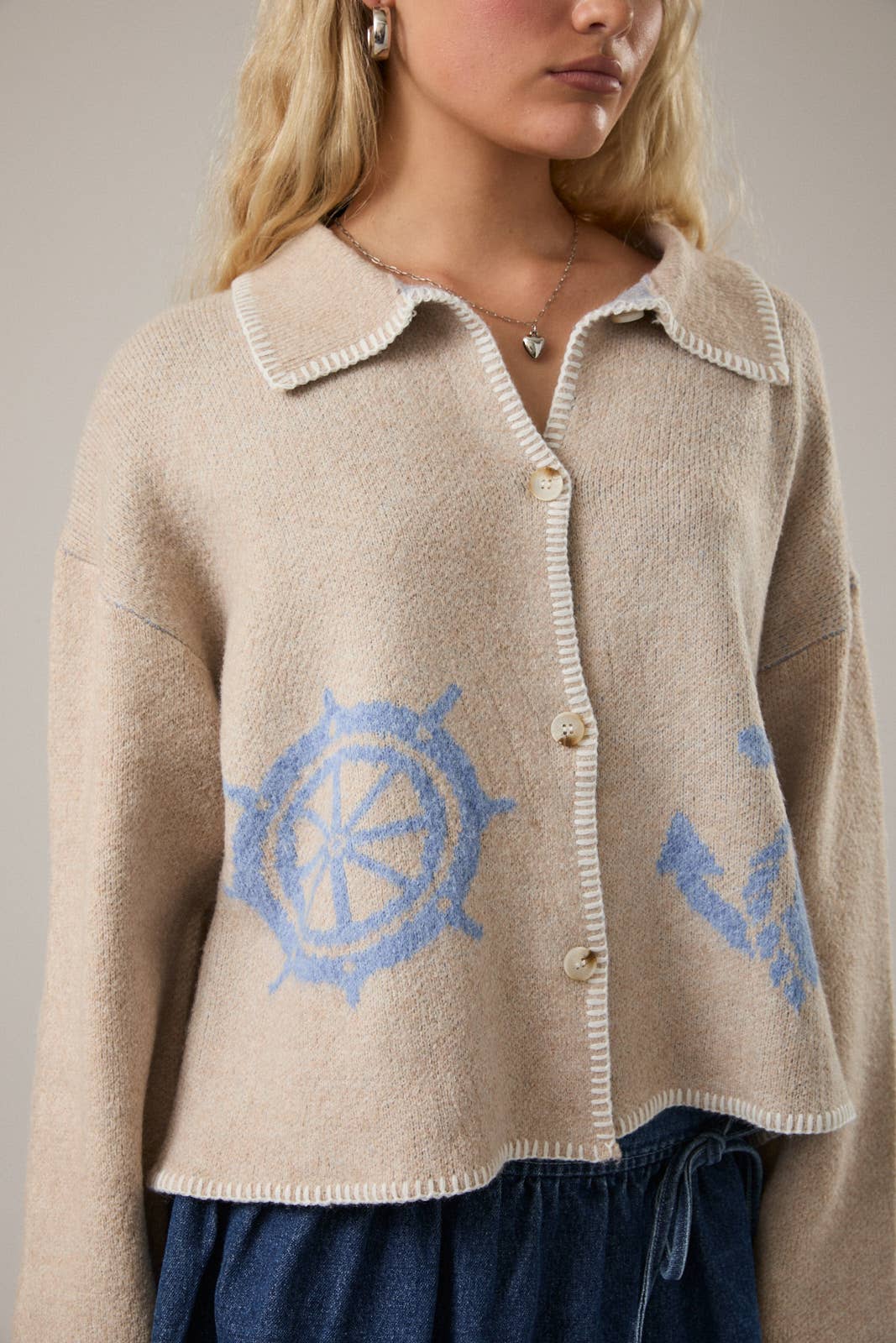 STITCH DETAIL COLLARED SWEATER CARDIGAN