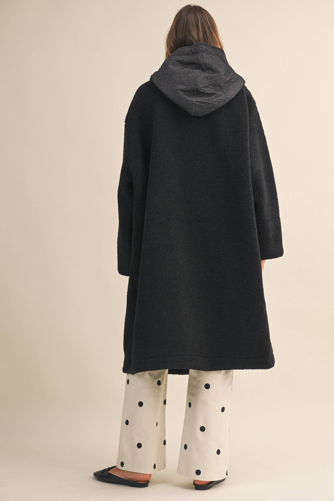 OVERSIZED DENIM CONTRAST HOODIE SHERPA COAT