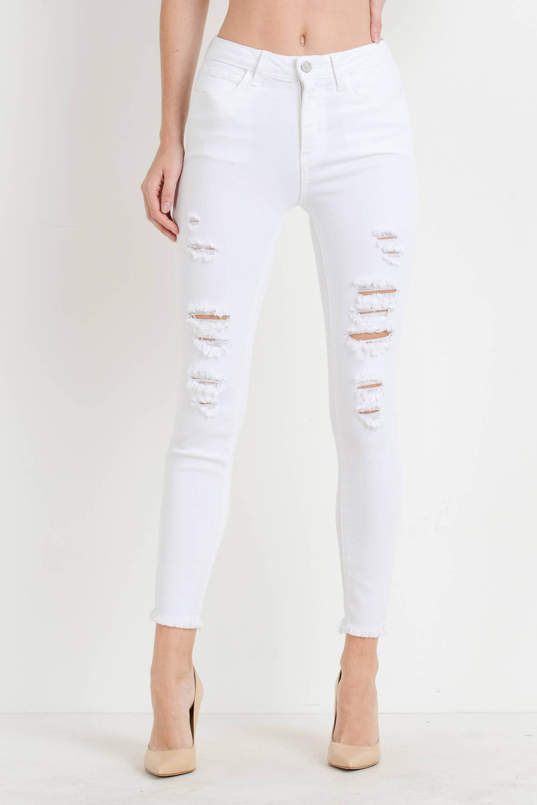 JUST BLACK DENIM - WHT - Super Distressed Skinny
