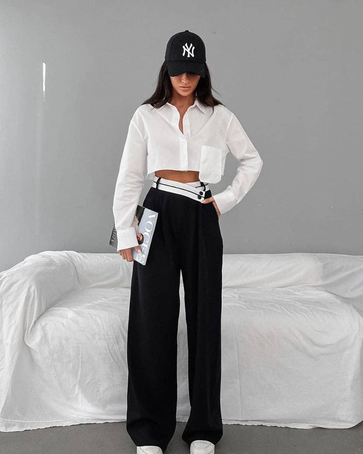 Black Split High Waist Wide Leg Loose Ladies Pant