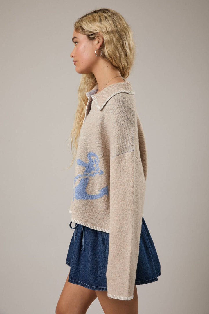 STITCH DETAIL COLLARED SWEATER CARDIGAN