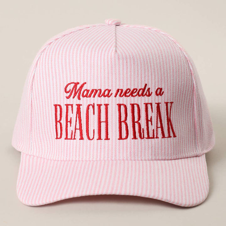 Fashion City - MAMA NEEDS A BEACH BREAK Embroidered StripedTrucker Hat: Pink