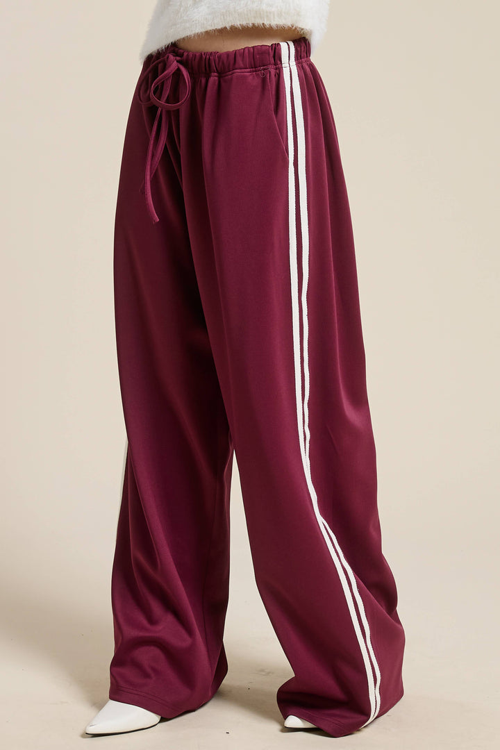 Wide Leg Track Pants with Side Stripes
