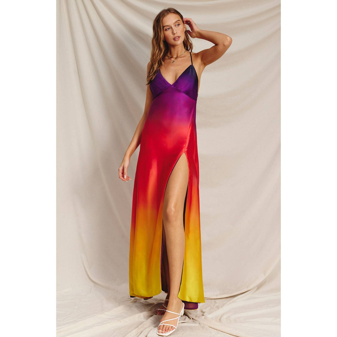 Radiance Ombre Open Back Plunging Maxi Dress