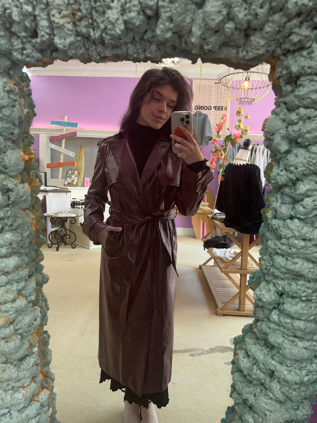 Faux Leather Trench Coat