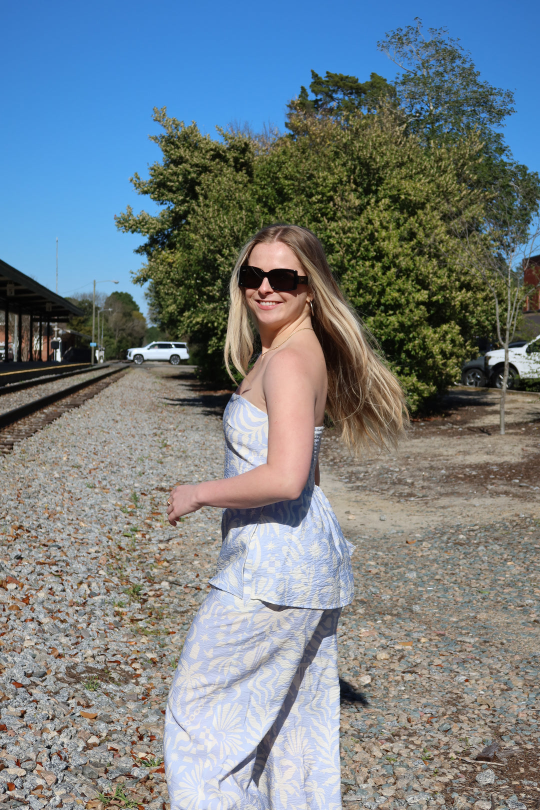 Blue Printed Linen Pants